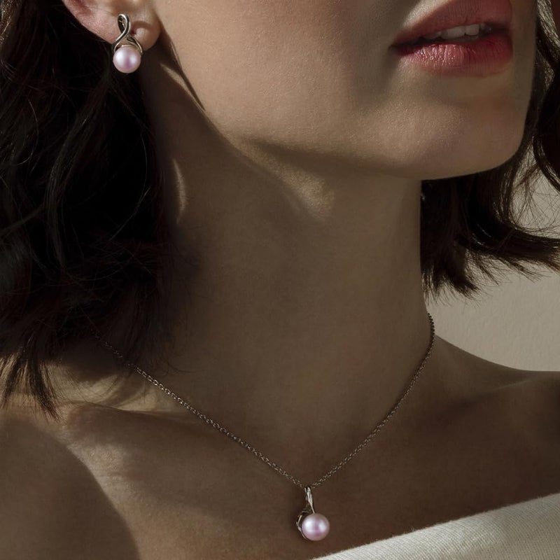 The Pearl Source 9.0-9.5mm Freshwater Pearl Pendant Necklace for Women - Pink Cultured Pearl Necklace with Infinity Design | 14K Gold Plated 925 Sterling Silver Necklace with 16"-20" Adjustable Chain - Image 4